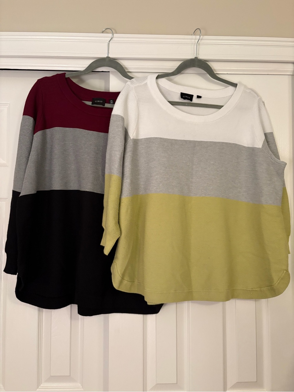 Cropped Colorblock Knit Sweater - Yellow Gray White (and Black/Magenta version)